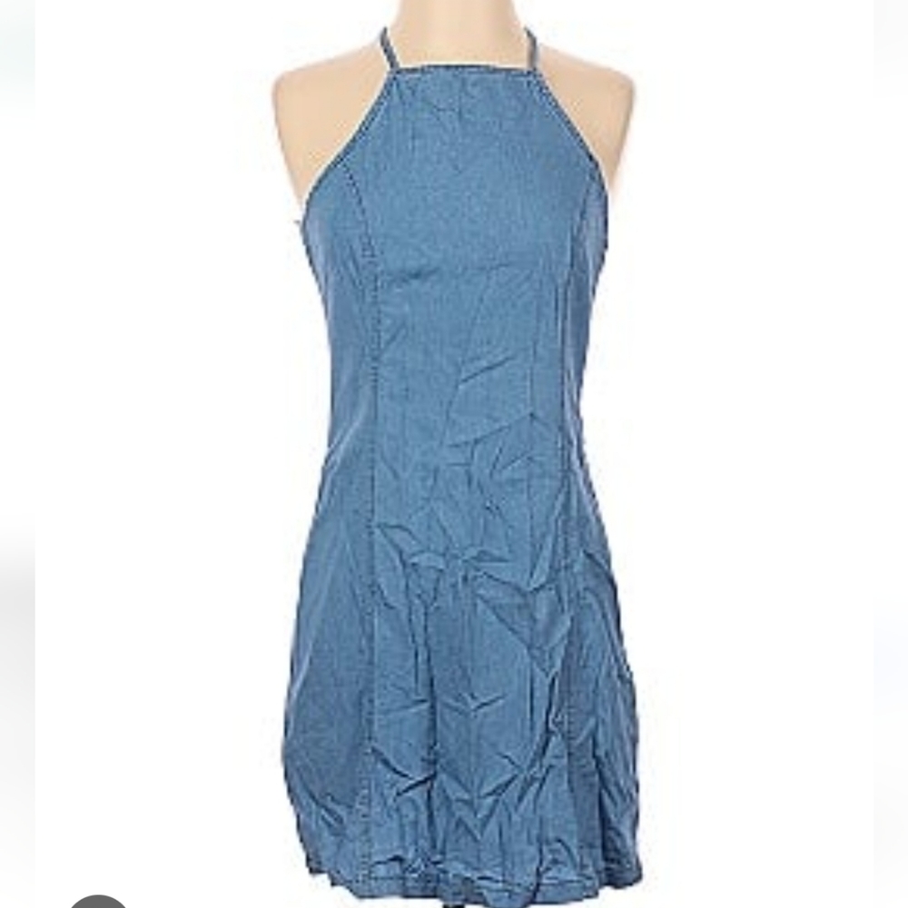 S denim haulter dress with keyhole back